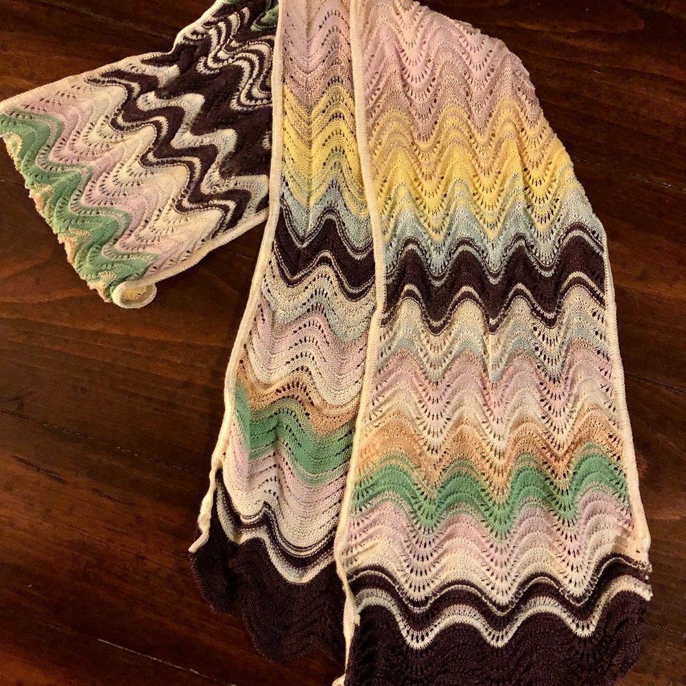 Missoni Scarf Knit Zigzag Headband Purple Yellow G